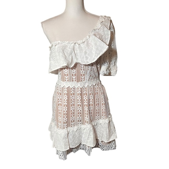 For‎ Love & Lemons White Lace Lovebird Mini Dress Size Large Pockets Flirty NWT - Picture 2 of 16